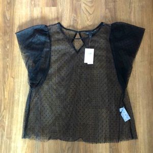 Banana Republic Tulle Overlay Top in Black Dot NWT